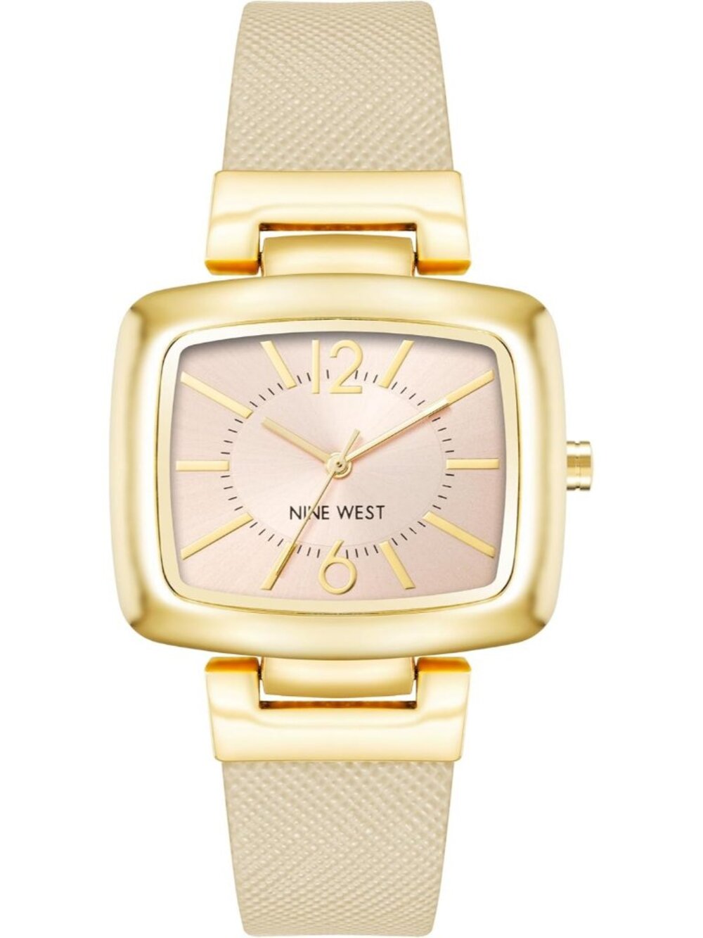 Women's Beige/Gold Strap Crystal Lens Buckle Closure Faux Leather Strap Watch